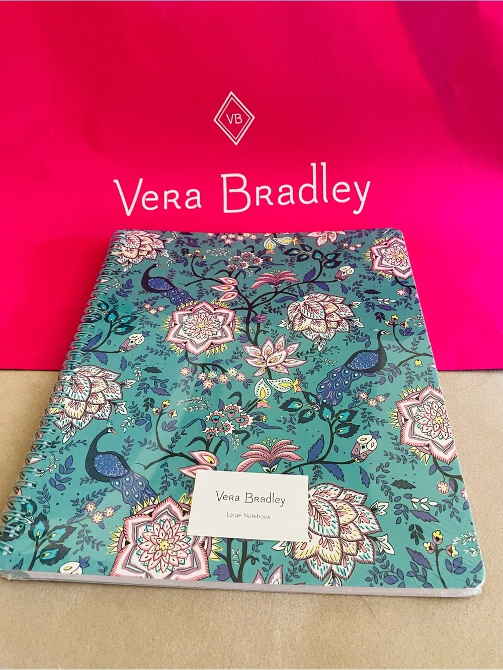 Vera Bradley Large Spiral Notebook NWT Peacock Garden. 160 pages